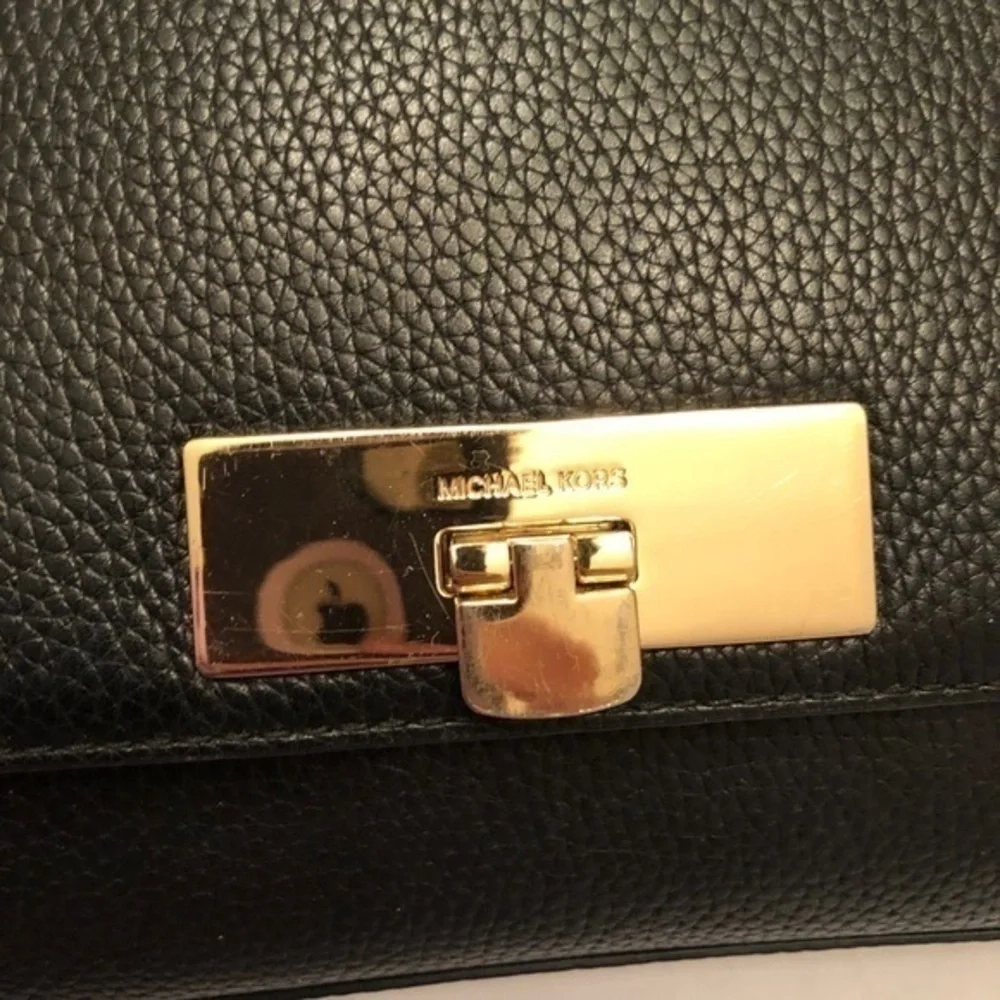 Michael kors black leather top handle bag